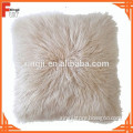 lamb Fur Cushion Mongolian Fur dyed beige color